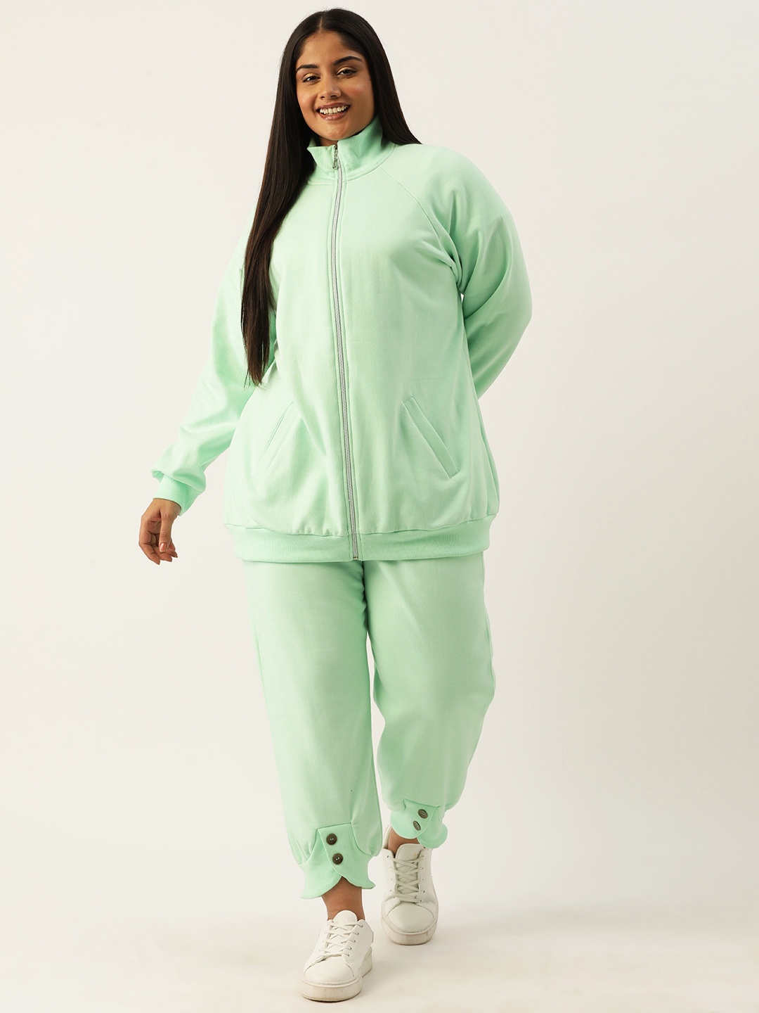 

theRebelinme Women Plus Size Solid Sweatshirt with Joggers, Sea green