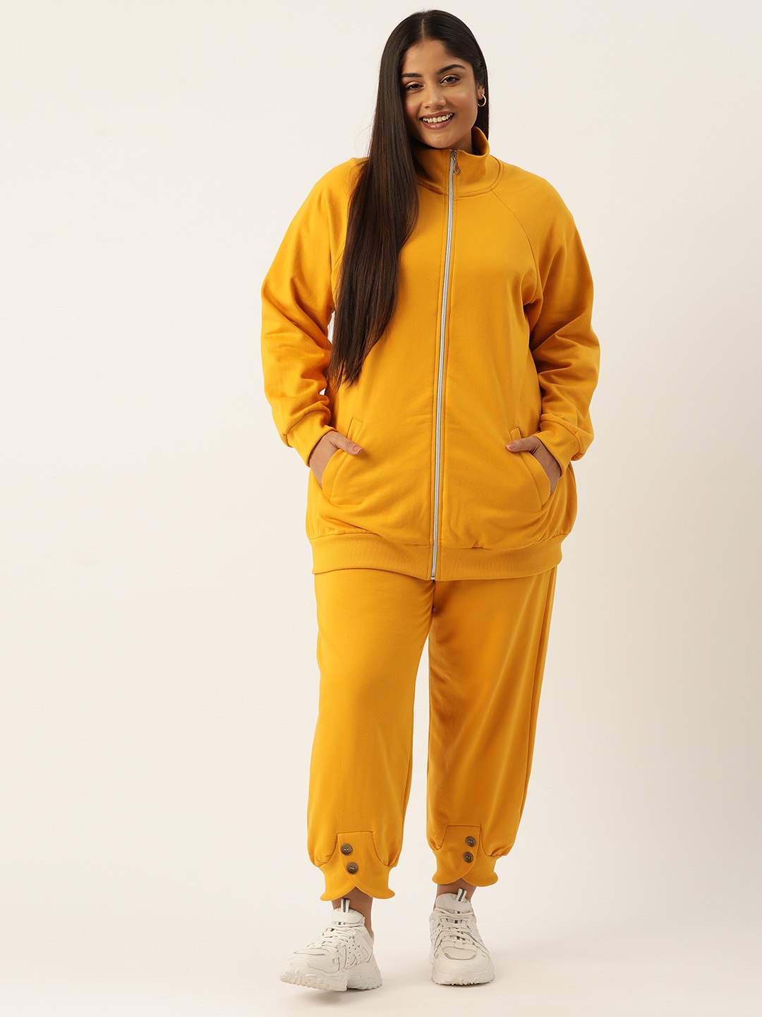 

theRebelinme Women Plus Size Solid Track Suit, Mustard