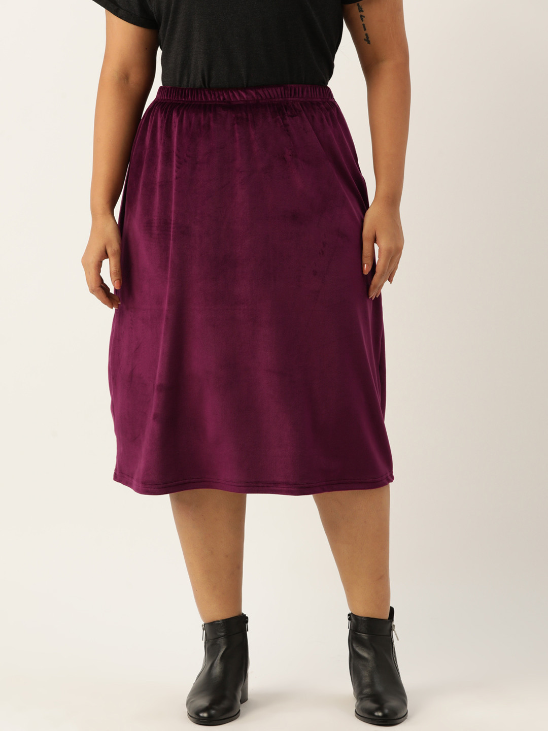 

theRebelinme Women Plus Size Solid Midi Skirt, Burgundy