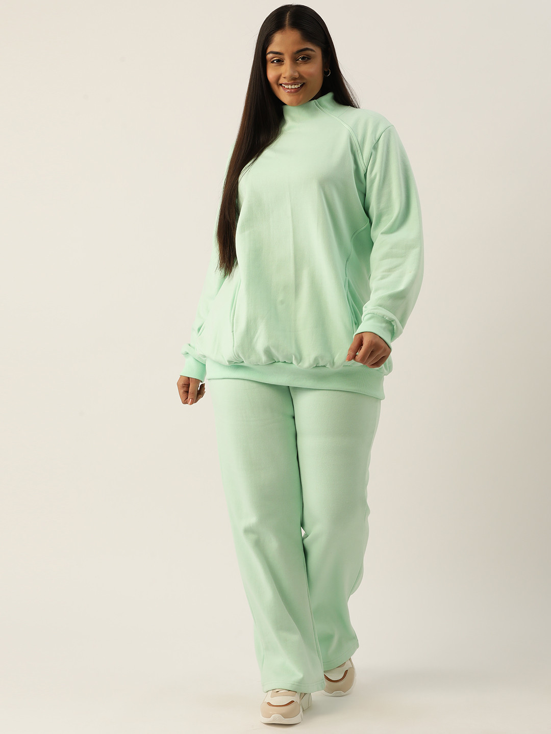 

theRebelinme Women Plus Size Solid Track Suit, Sea green
