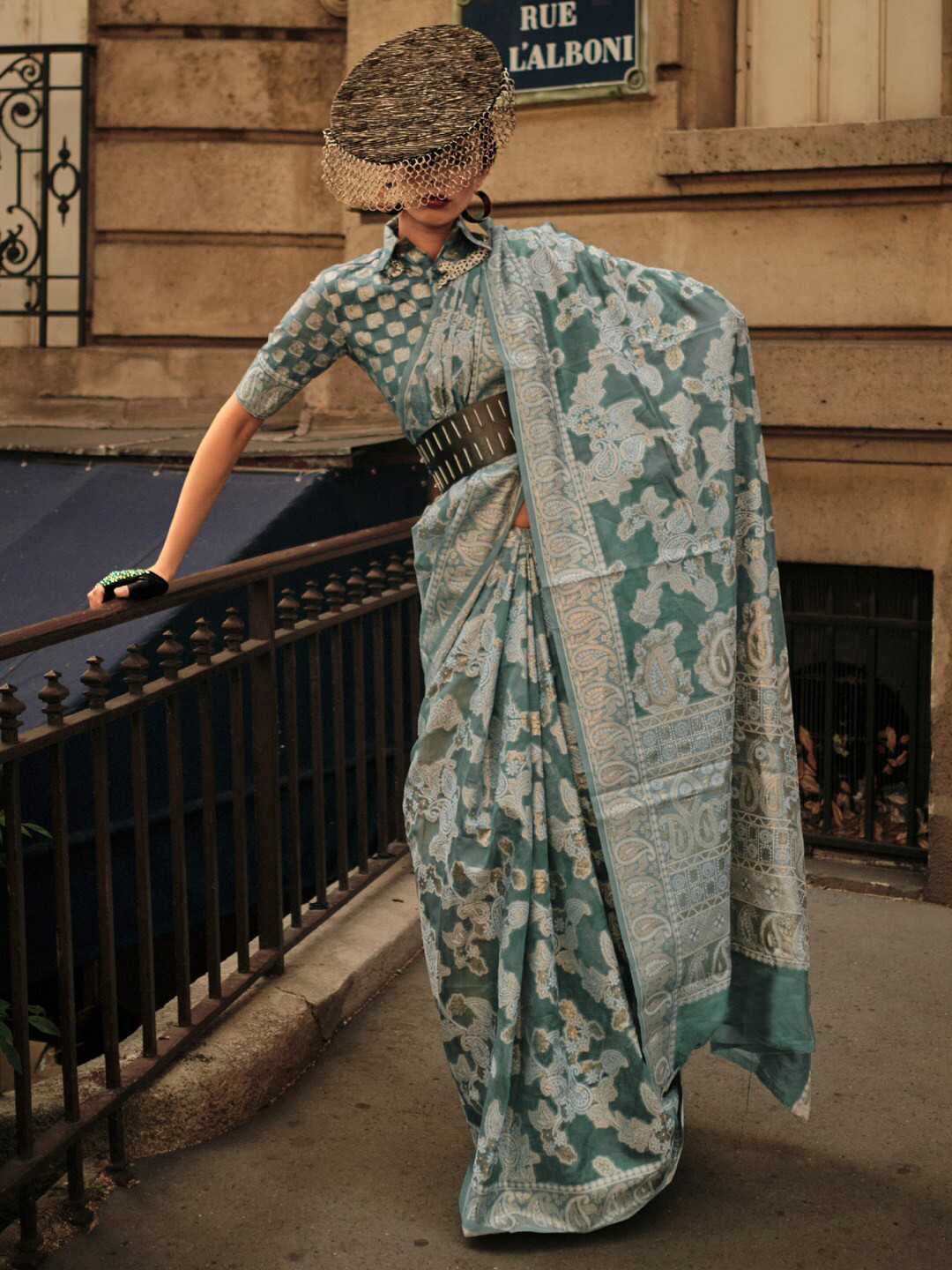 

Saree mall Sea Green & Gold-Toned Ethnic Motifs Woven Design Zari Organza Muga Sarees