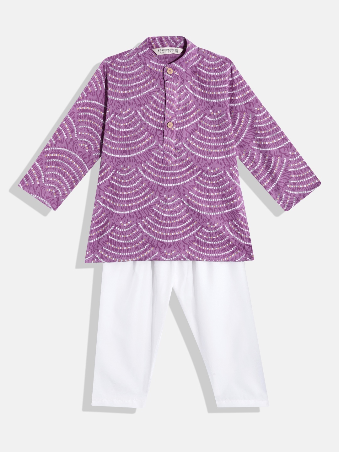 

Readiprint Boys Bandhani Printed Regular Pure Cotton Kurta with Pyjamas, Purple