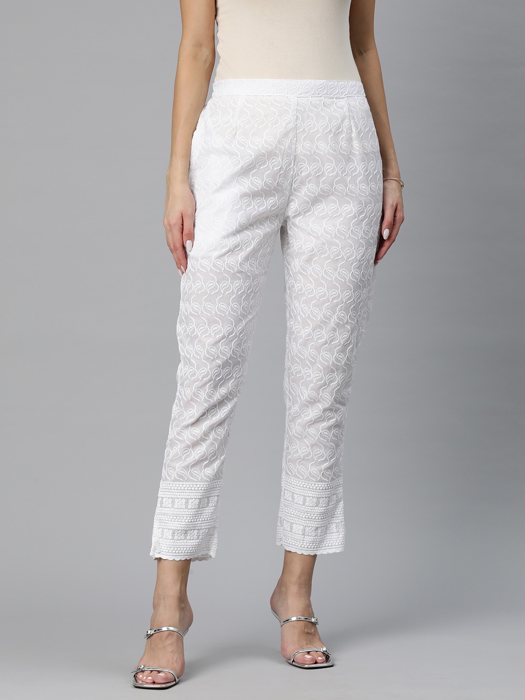 

Readiprint Women Ethnic Motifs Embroidered High-Rise Ethnic Trousers, White