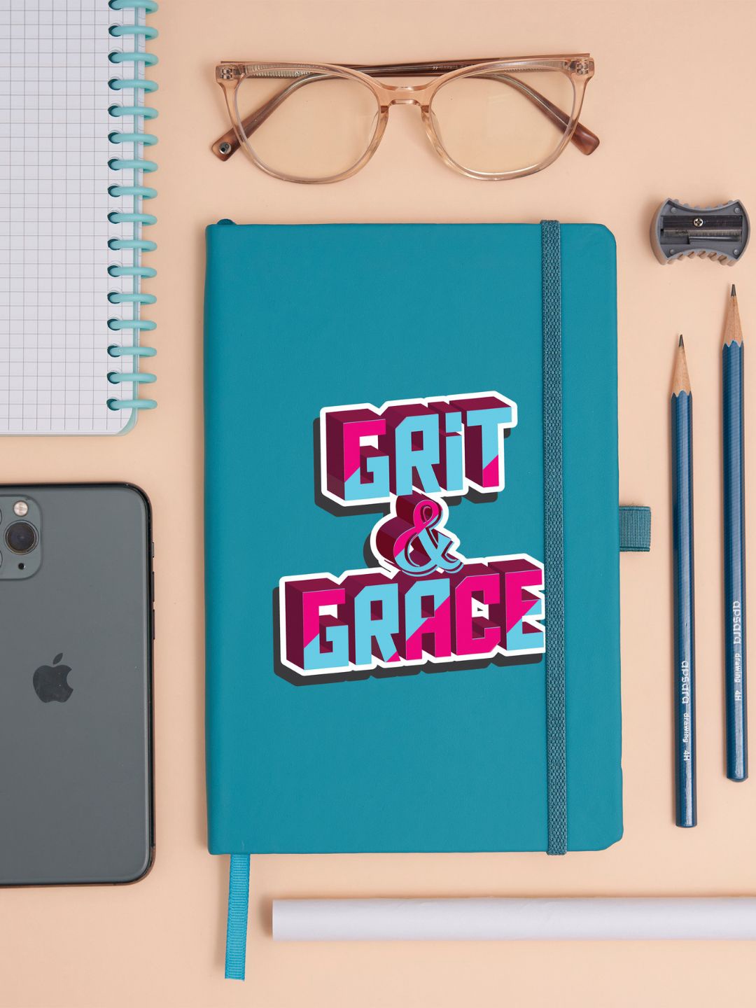 

Doodle Printed A5 Hardbound Ruled Notebook, Turquoise blue