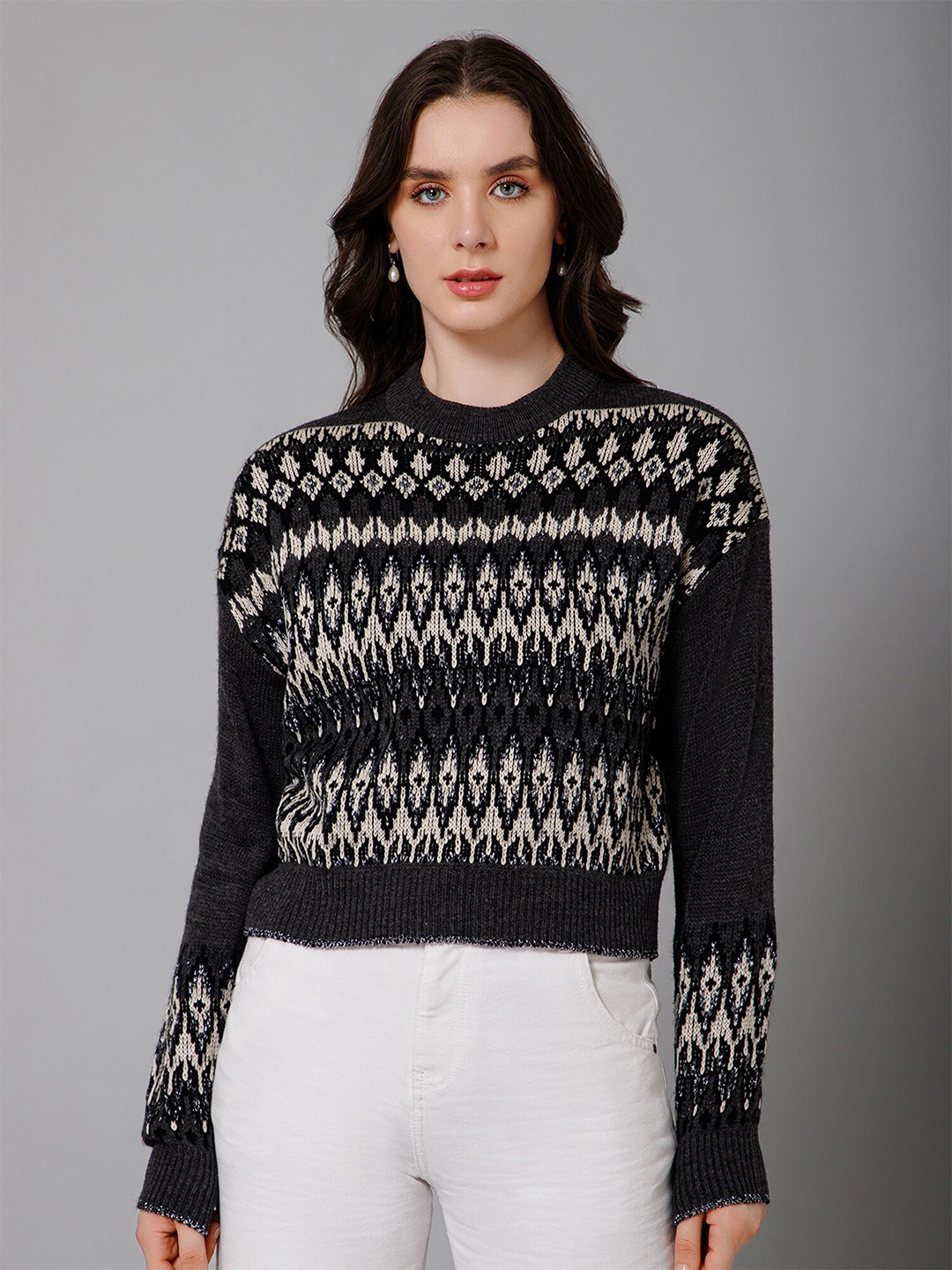 

Cantabil Geometric Self Design Acrylic Pullover, Black