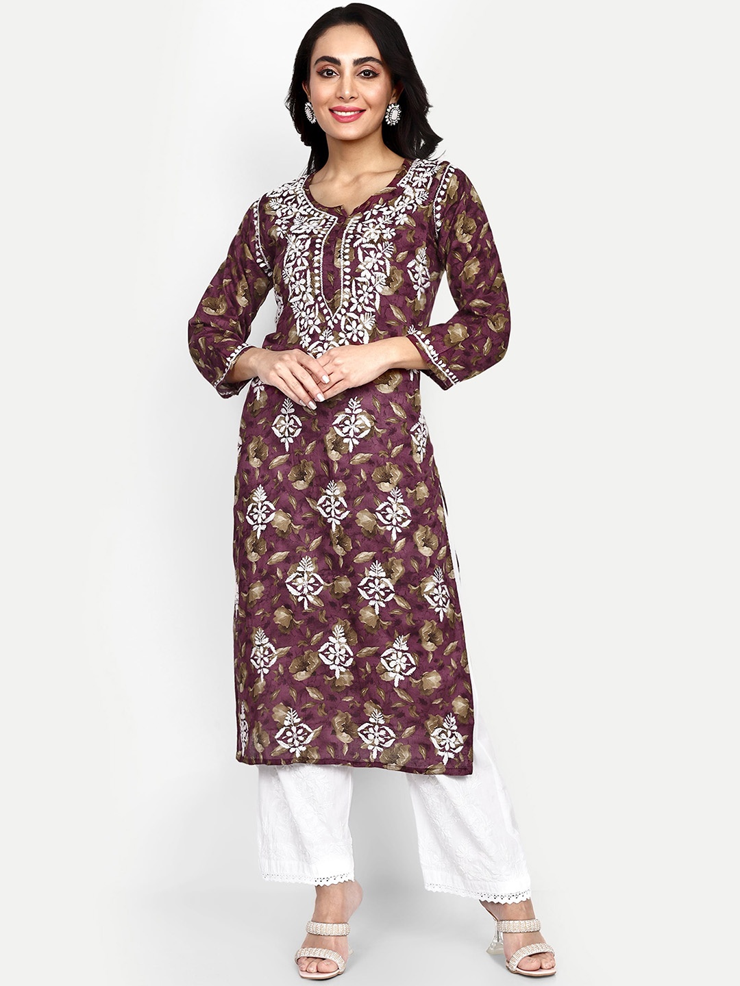 

Indiankala4u Ethnic Motifs Printed Chikankari Pure Cotton Kurta, Pink