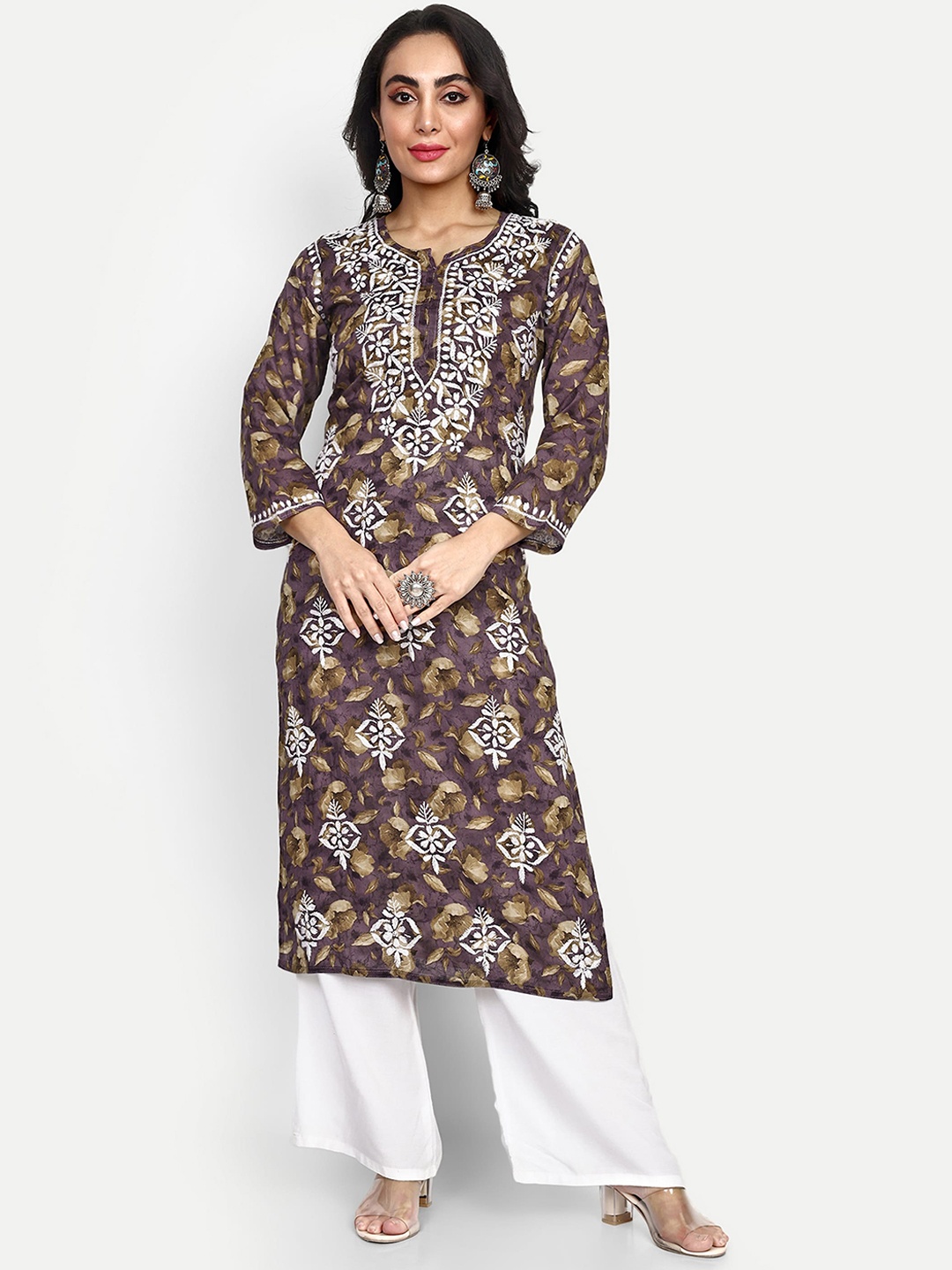 Indiankala4u Ethnic Motifs Printed Chikankari Pure Cotton Kurta, Yellow