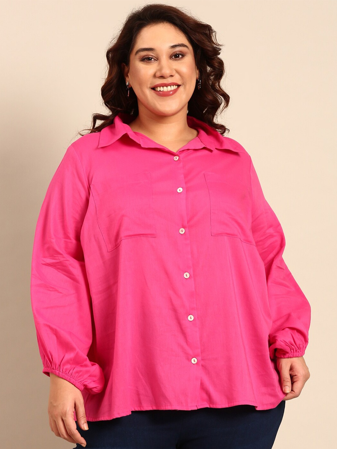 

The Pink Moon Classic Puff Sleeves Casual Shirt