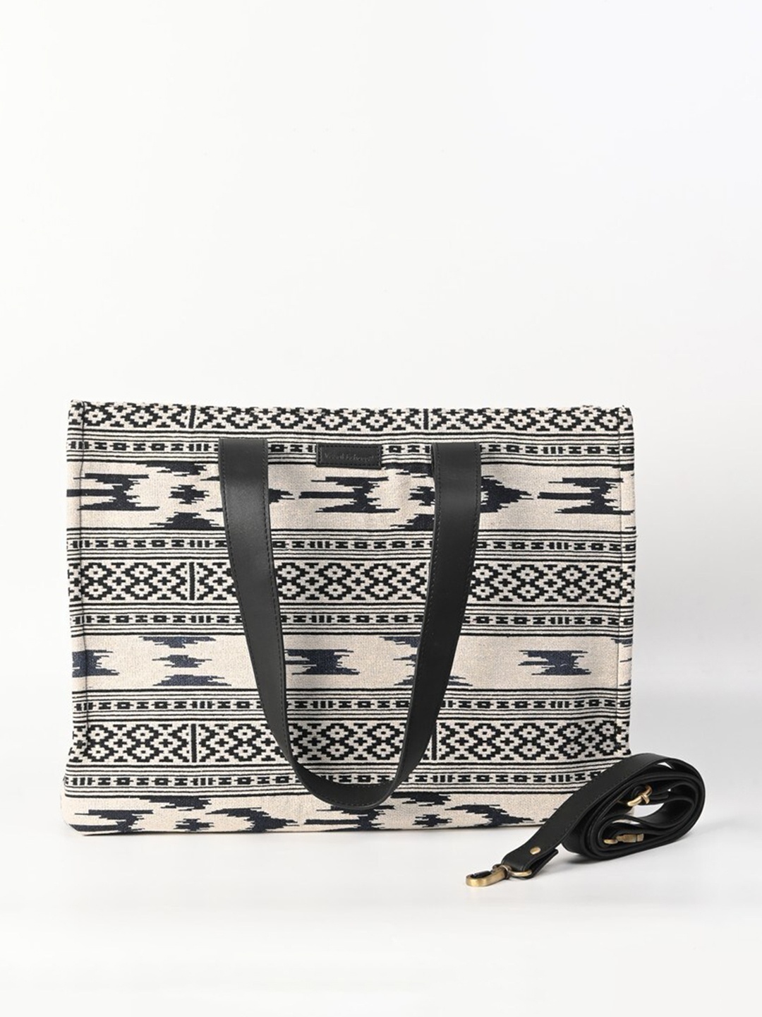 

Visual Echoes Geometric Printed Structured Oversized Cotton Tote Bag, White