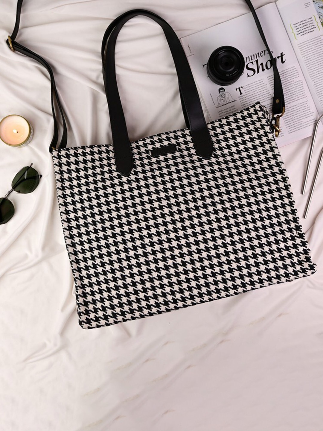 

Visual Echoes Geometric Printed Structured Oversized Cotton Tote Bag, Black