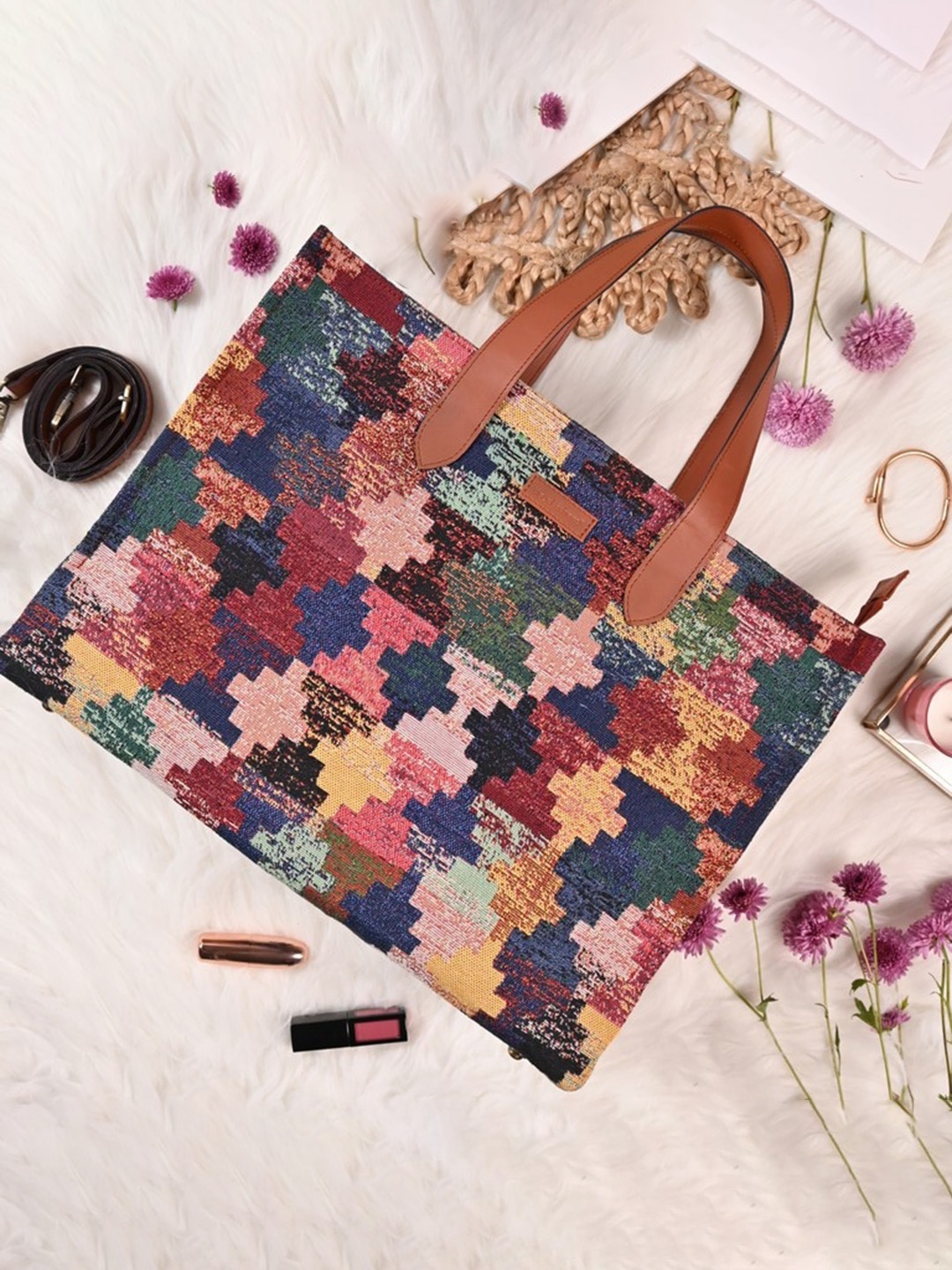 

Visual Echoes Structured Geometric Textured Tote Bag, Brown