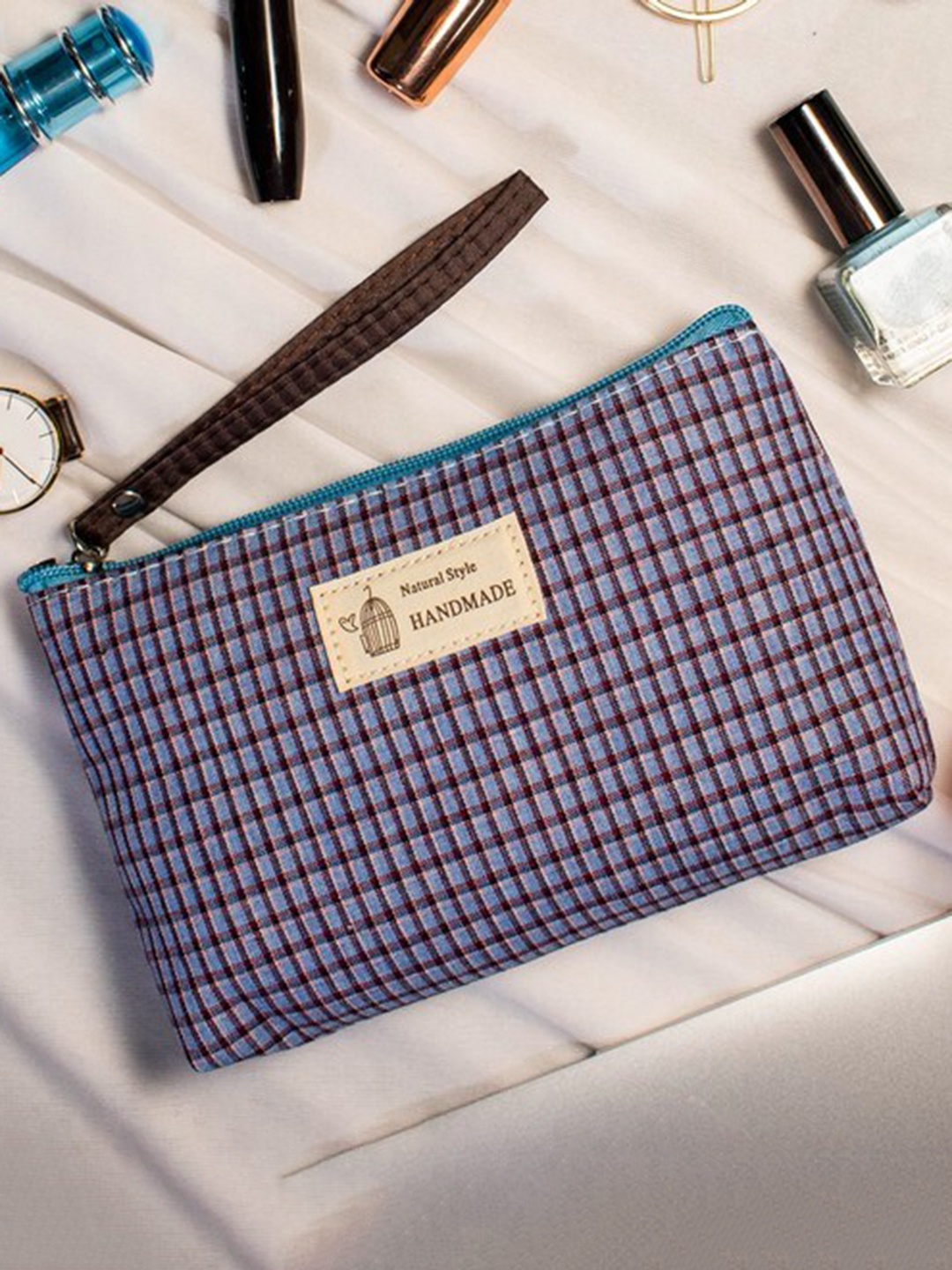 

Visual Echoes Checked Cotton Pouch, Blue