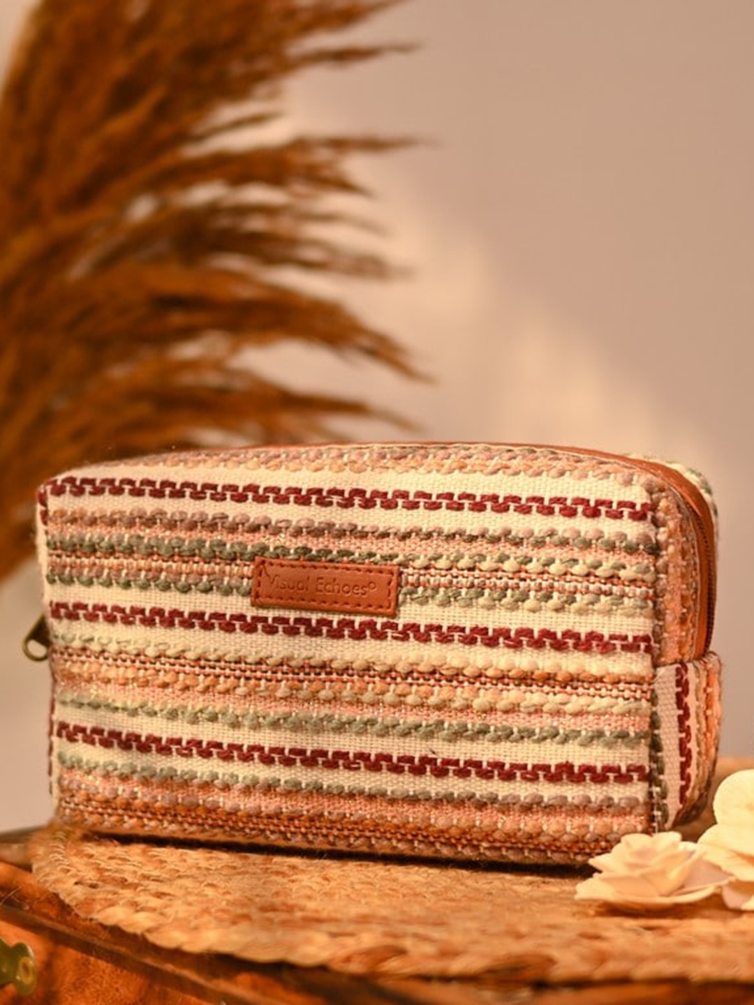 

Visual Echoes Textured Cotton Pouch, Cream