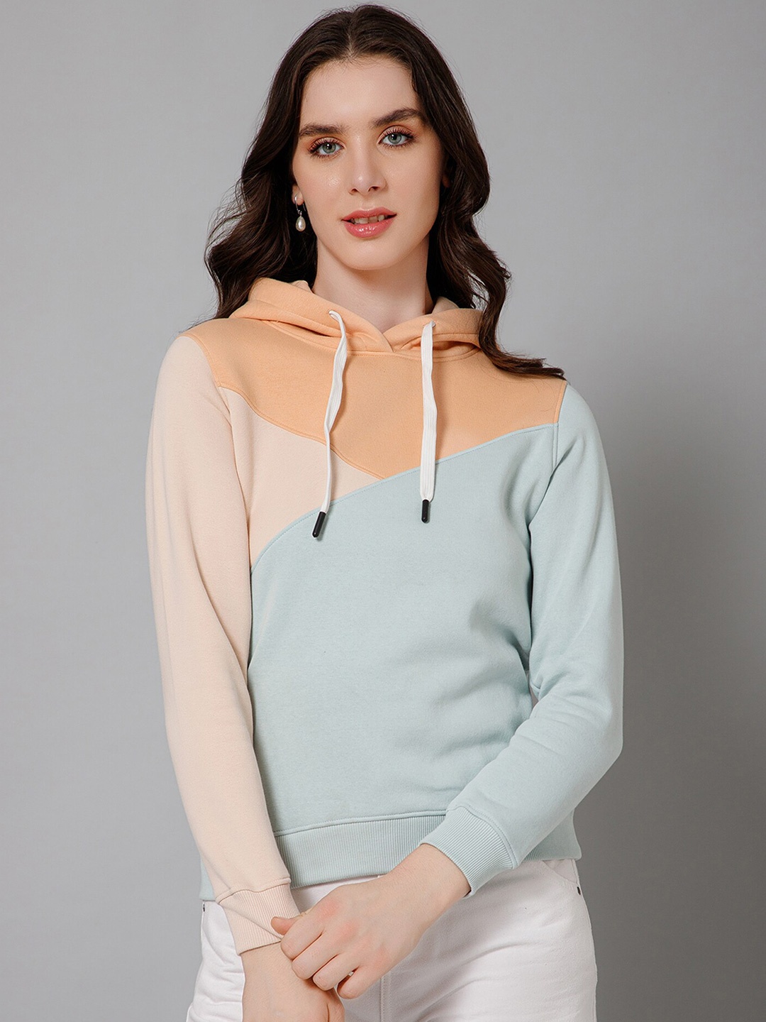 

Cantabil Colourblocked Hooded Fleece Pullover Sweatshirt, Blue