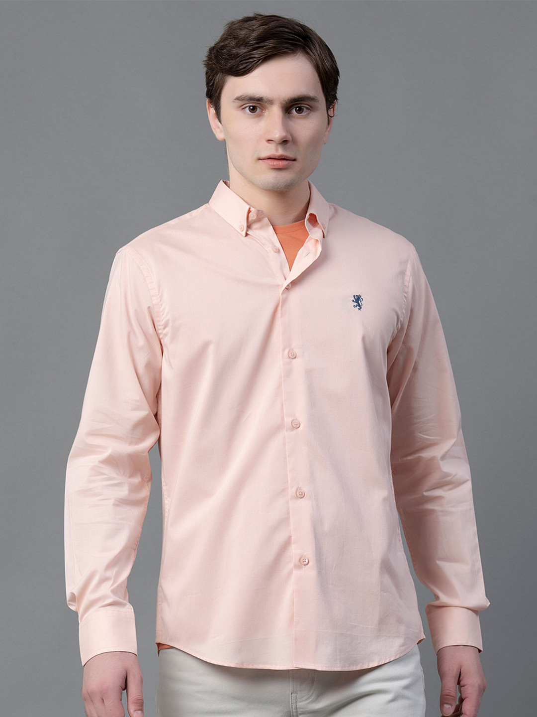 

Red Tape Button-Down Collar Pure Cotton Casual Shirt, Peach
