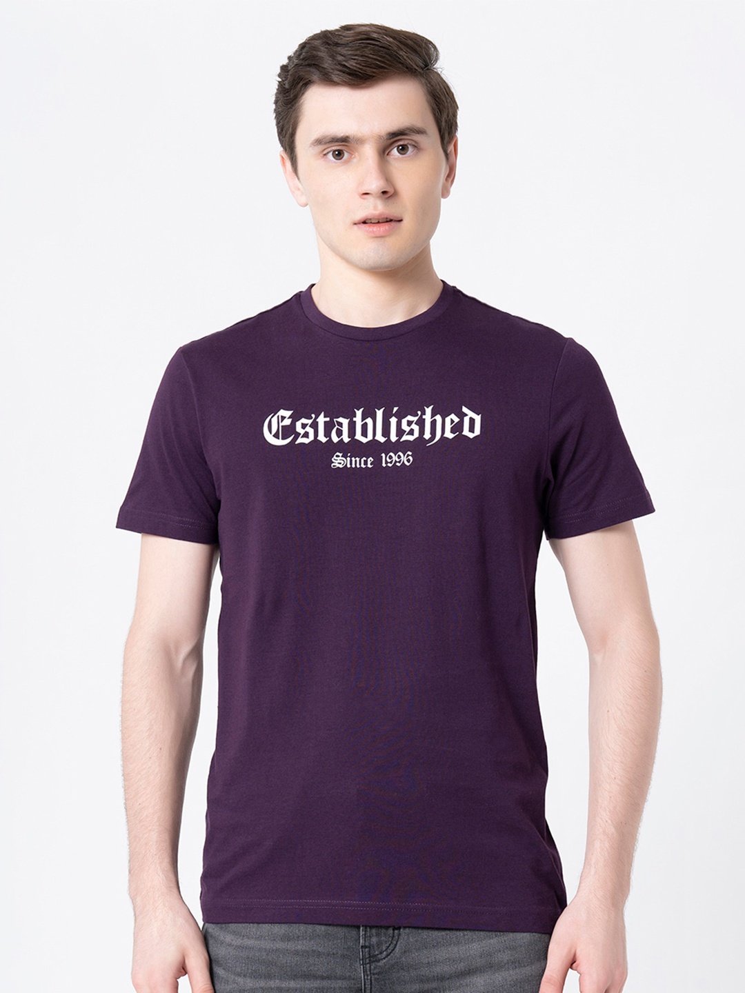 

Red Tape Typography Printed Pure Cotton T-shirt, Purple