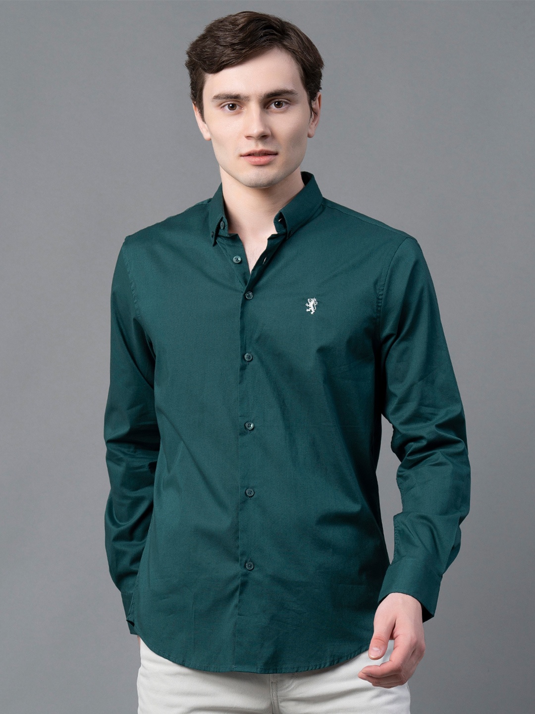 

Red Tape Button-Down Collar Pure Cotton Casual Shirt, Green