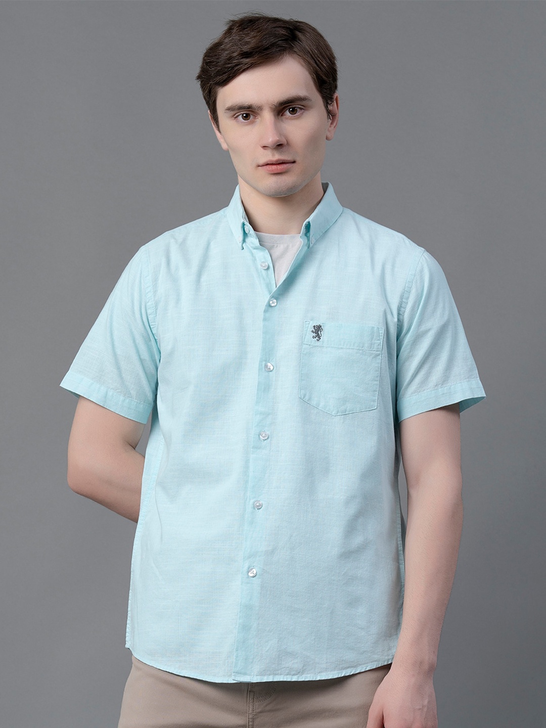 

Red Tape Button-Down Collar Pure Cotton Casual Shirt, Teal