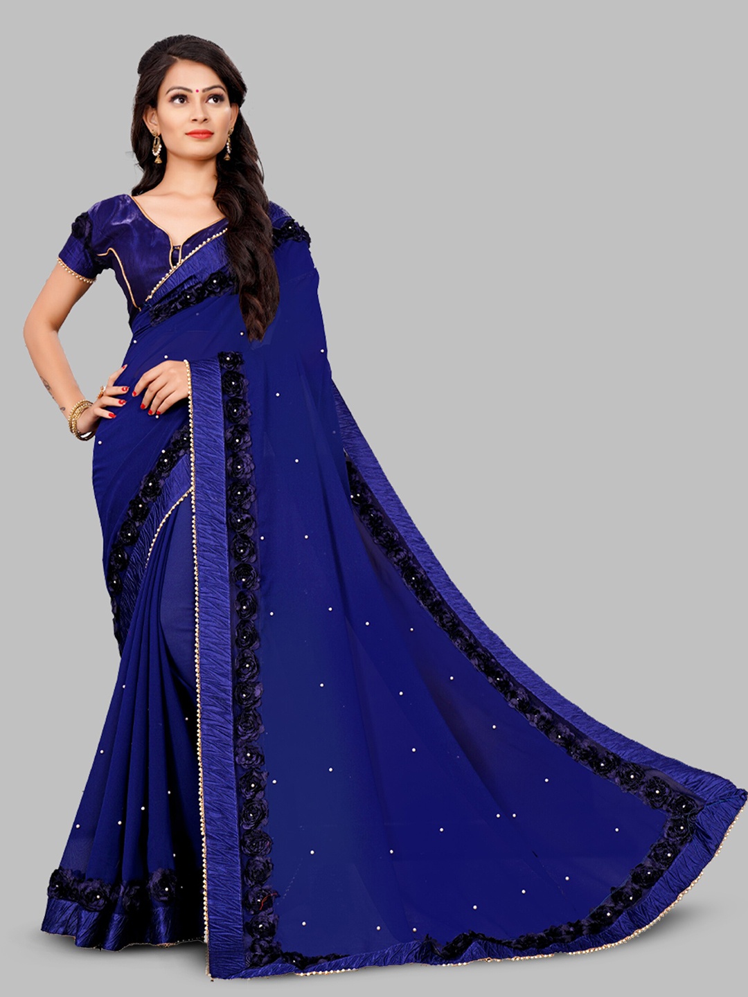 

N N ENTERPRISE Embellished Leheriya Saree, Blue
