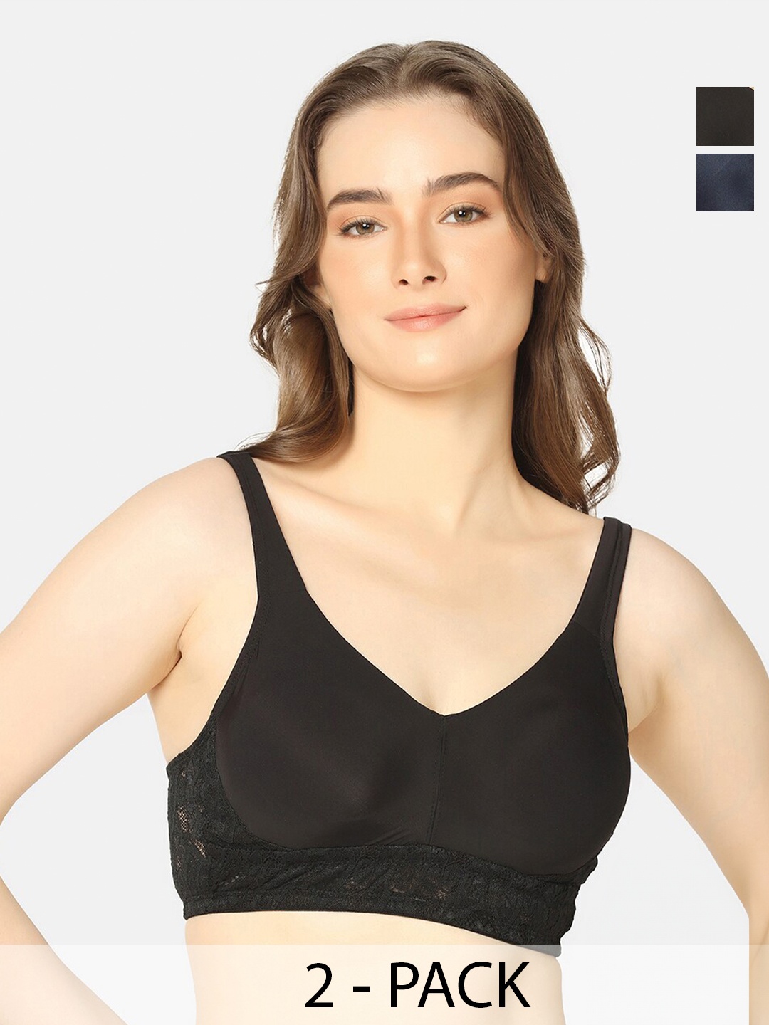 

Curvy Love Pack Of 2 Full Coverage Non Padded No Sag Everyday Bra With All Day Comfort, Black