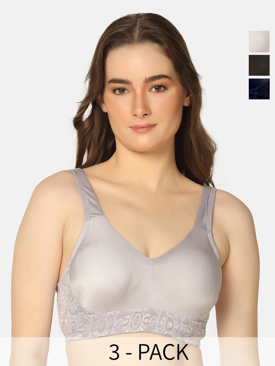 

Curvy Love Pack Of 3 Full Coverage Non Padded No Saga Everyday Bra With All Day Comfort, Black