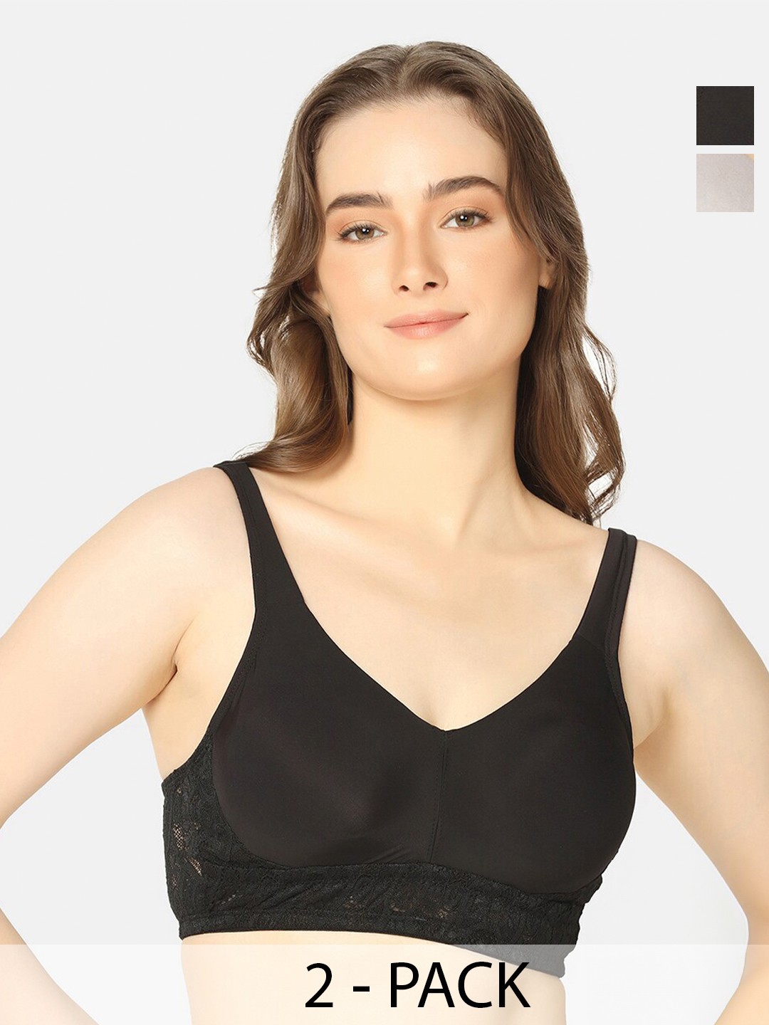 

Curvy Love Pack Of 2 Full Coverage Non Padded No Sag Everyday Bra With All Day Comfort, Grey