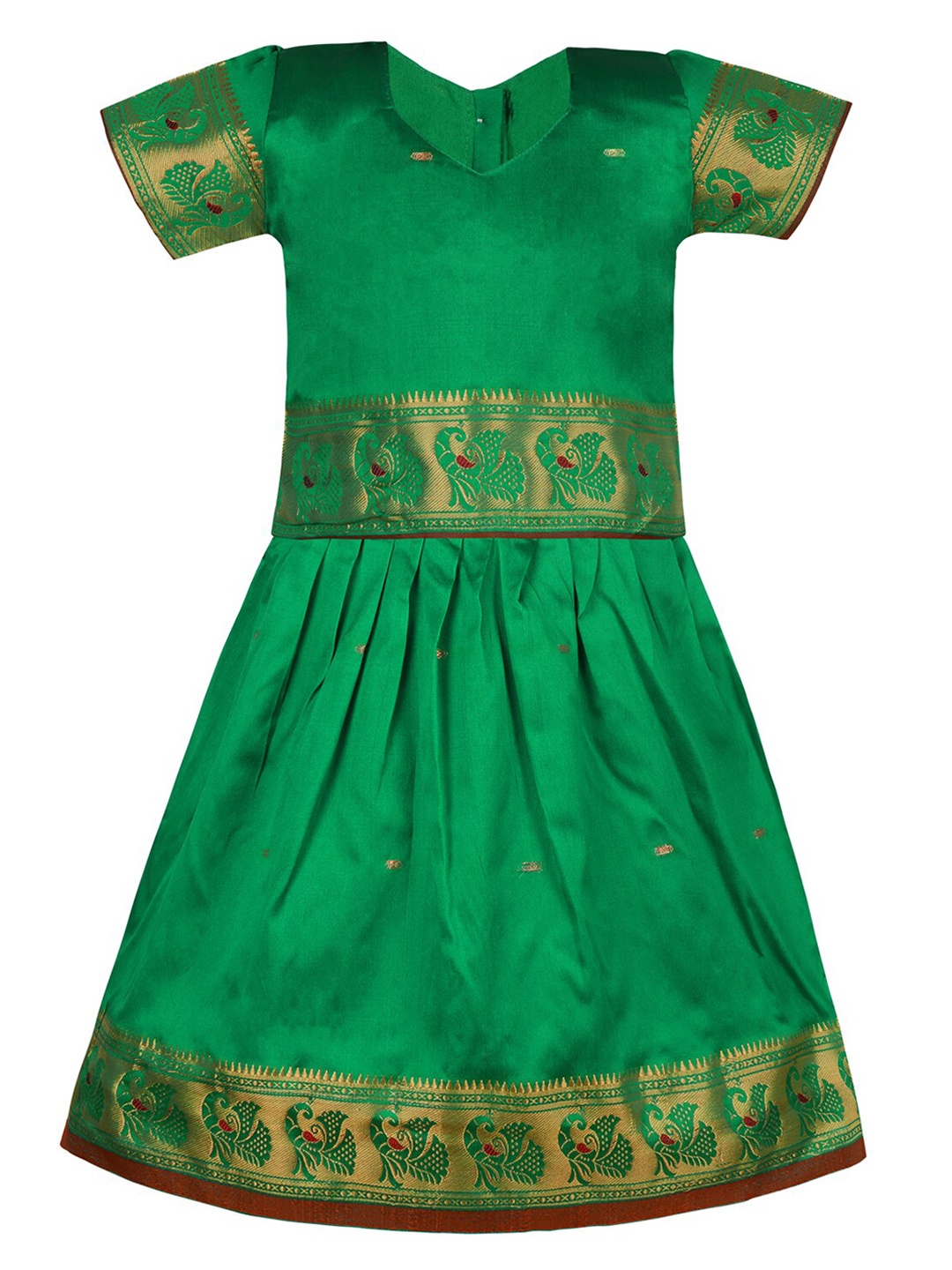 

Wish Karo Girls Woven Design Zari Ready to Wear Lehenga Choli, Green