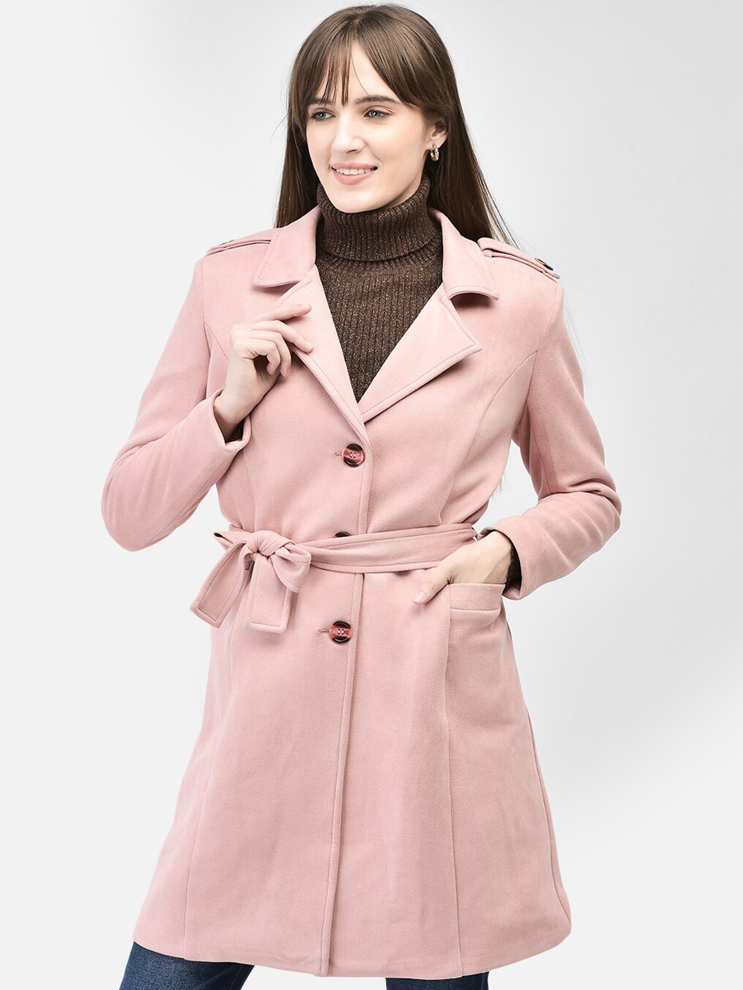 

Crimsoune Club Single Breasted Trench Coats, Peach