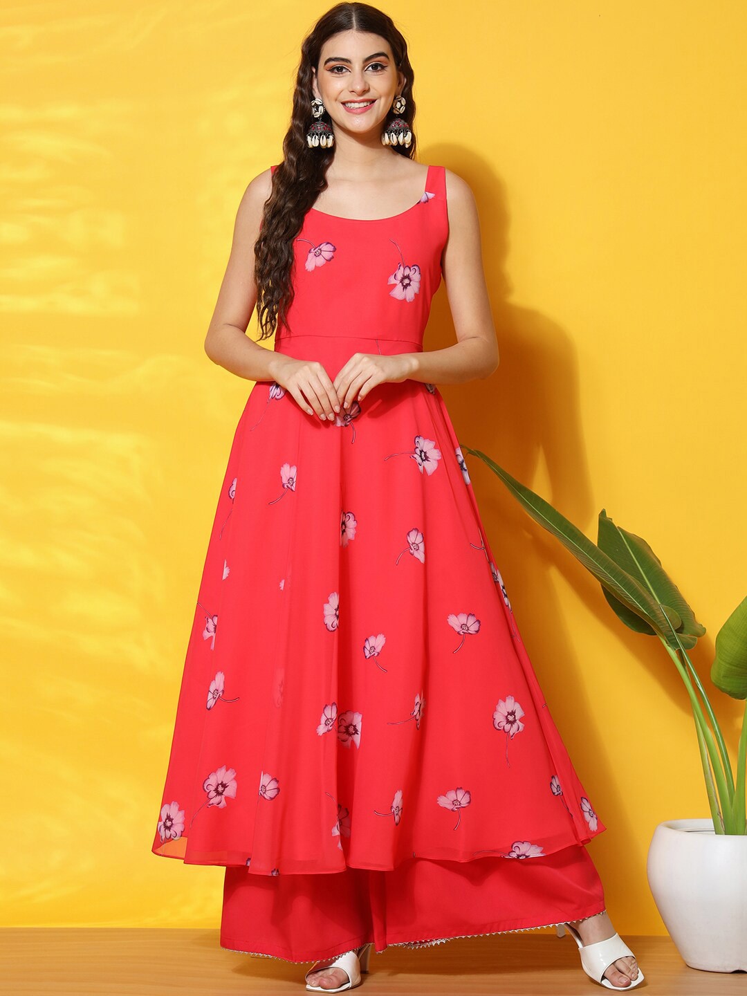 

BLACK SCISSOR Floral Printed Anarkali Kurta, Pink