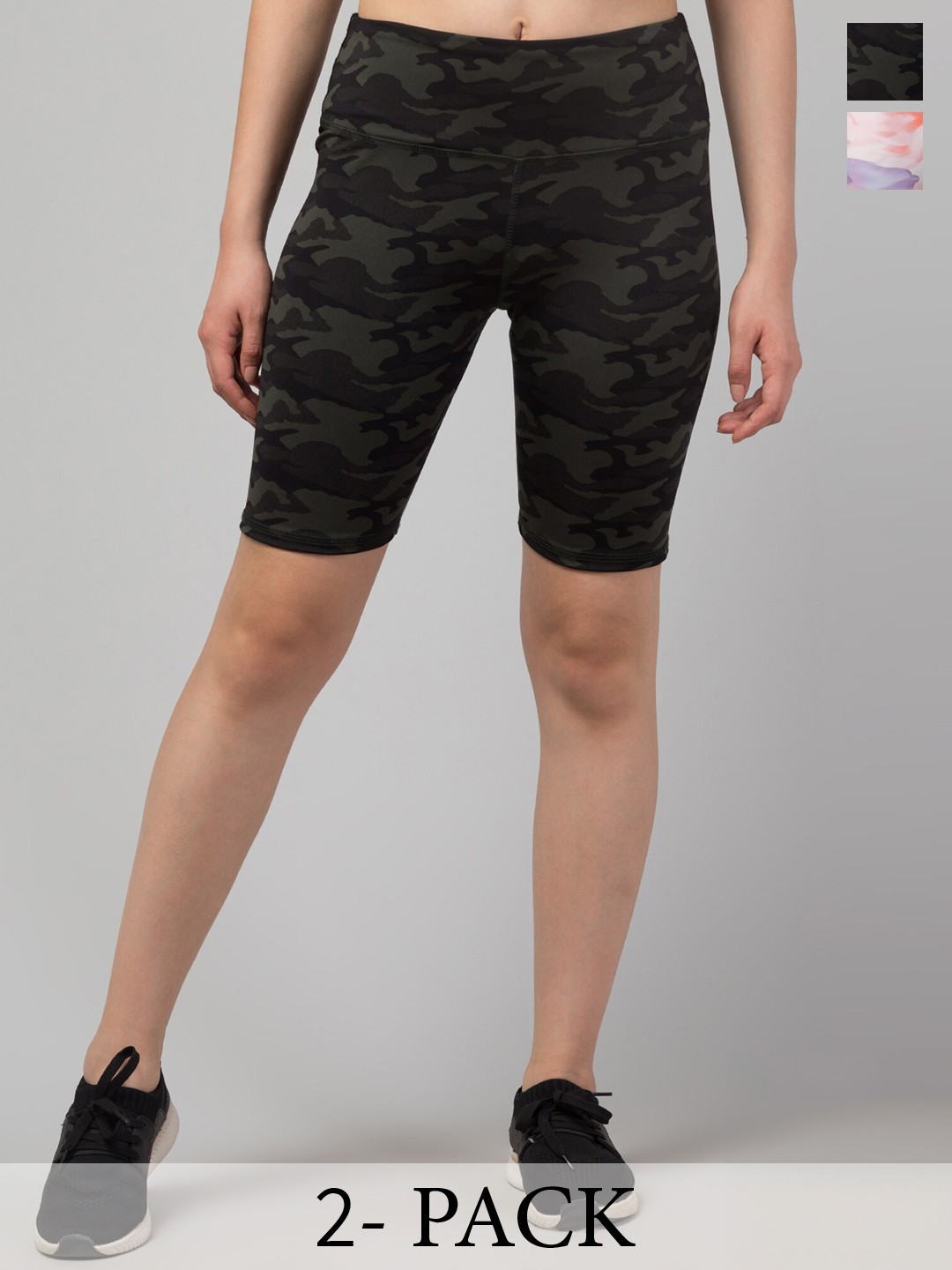 

Apraa & Parma Women Pack Of 2 Printed Skinny Fit Sports Shorts, Olive