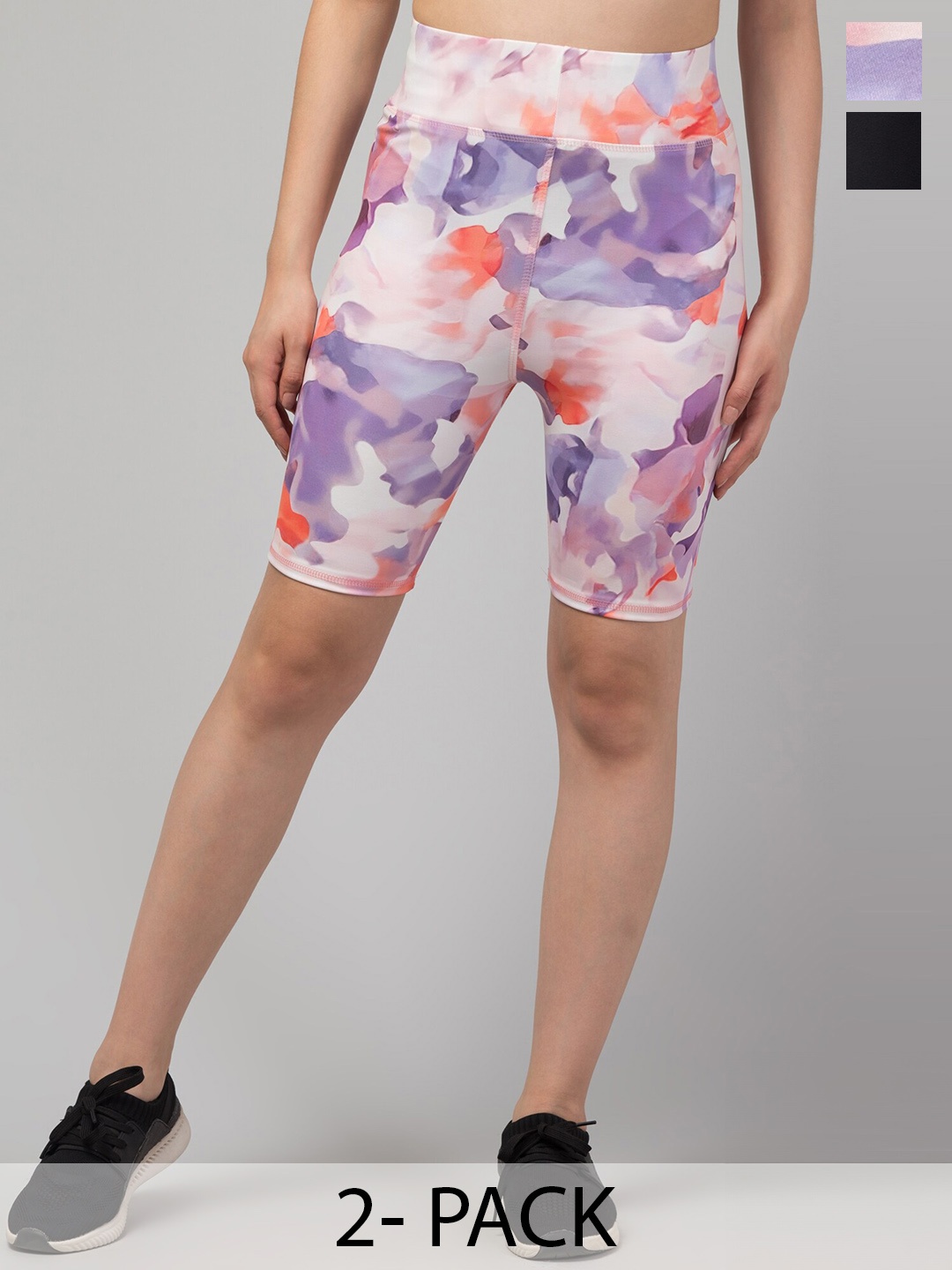 Apraa & Parma Women Pack Of 2 Printed Skinny Fit Sports Shorts, Purple