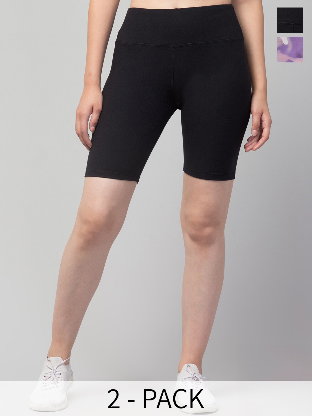 Apraa & Parma Women Pack Of 2 Printed Skinny Fit Sports Shorts, Black