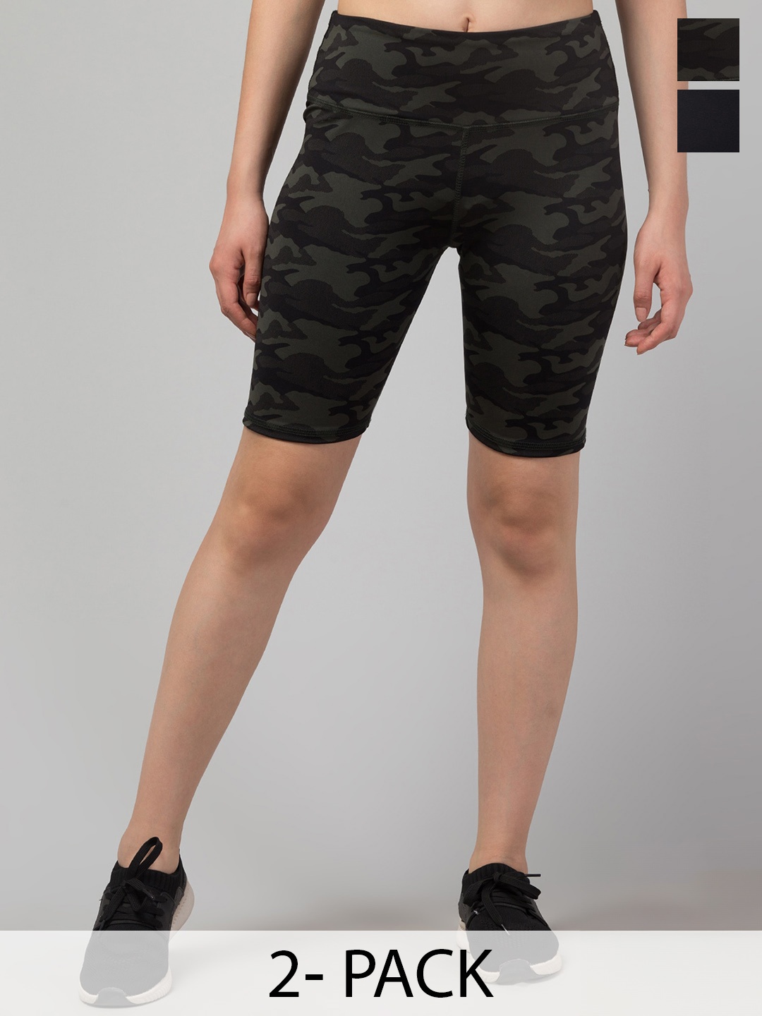 

Apraa & Parma Women Pack Of 2 Printed Skinny Fit Sports Shorts, Olive
