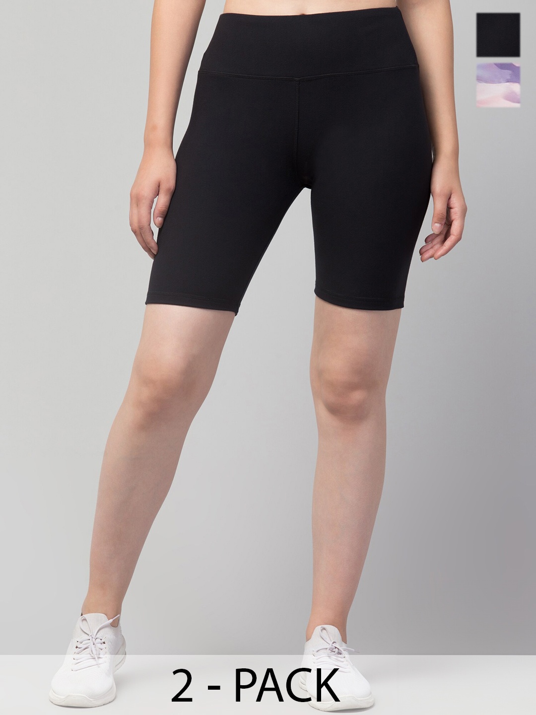 

Apraa & Parma Women Pack Of 2 Printed Skinny Fit Sports Shorts, Black