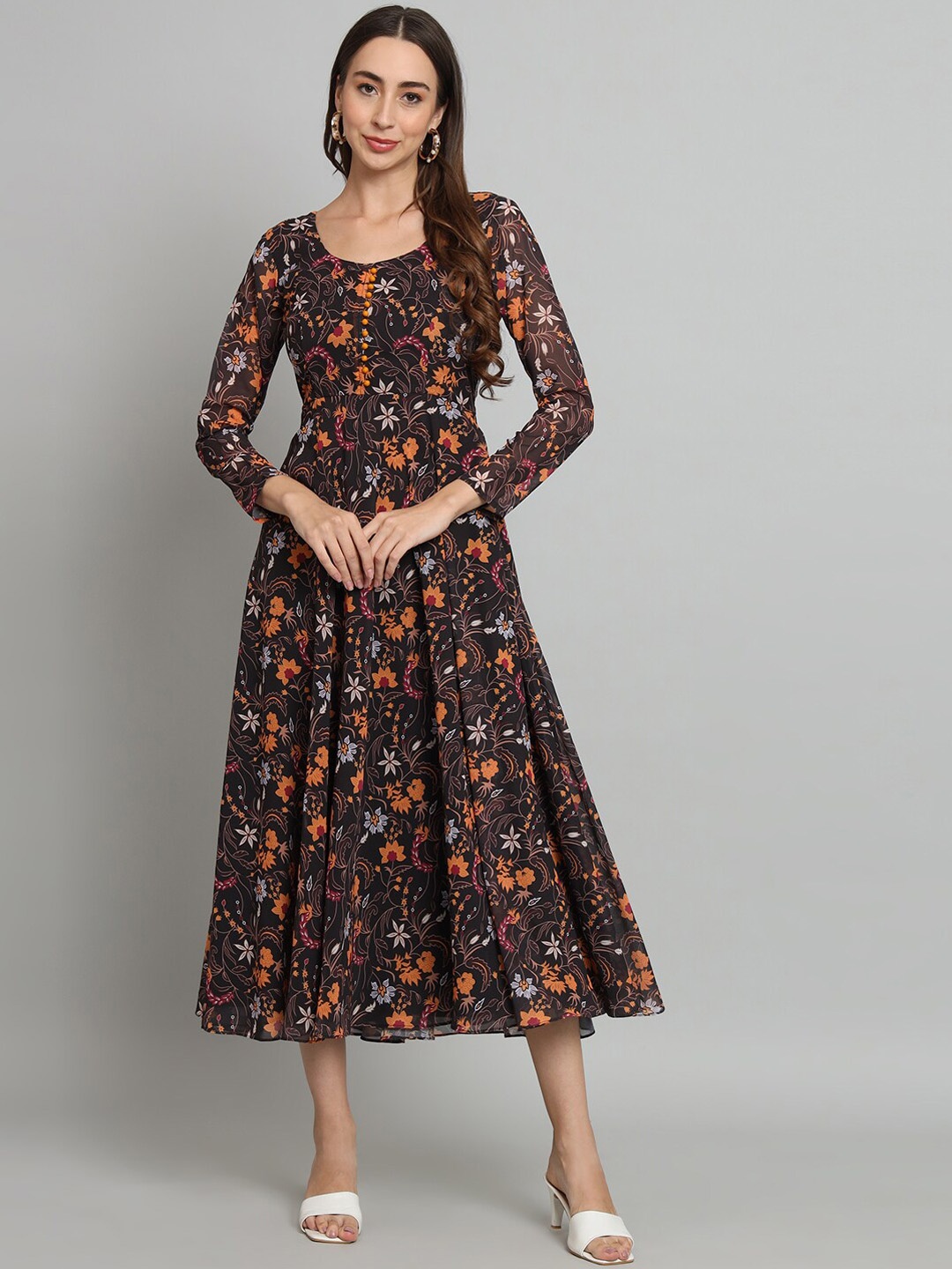 

KALINI Floral Printed Fit & Flare Maxi Gown Dress, Black