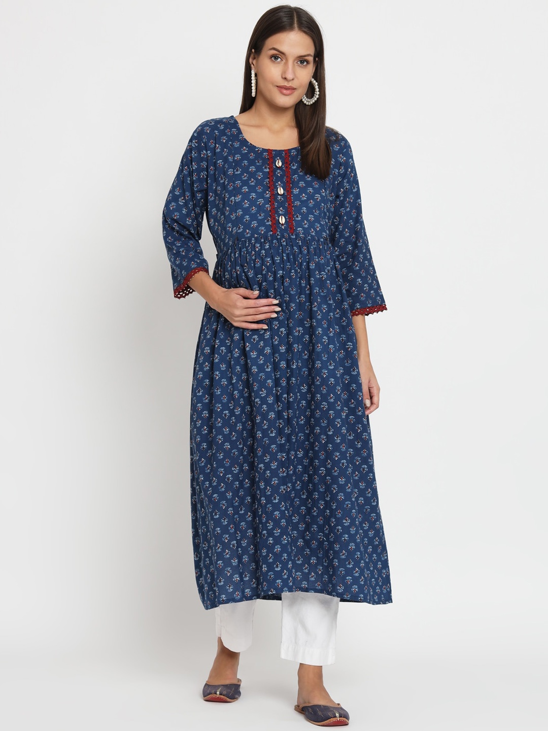 

Aujjessa Ethnic Motifs Printed Maternity And Feeding Kurta, Blue