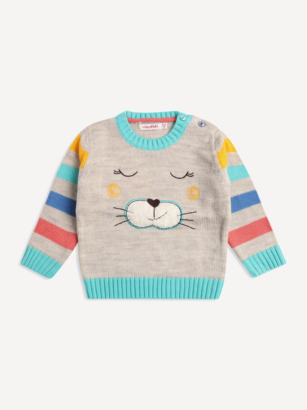

Wingsfield Boys Colourblocked Round Neck Pullover with Embroidered Detail, Grey