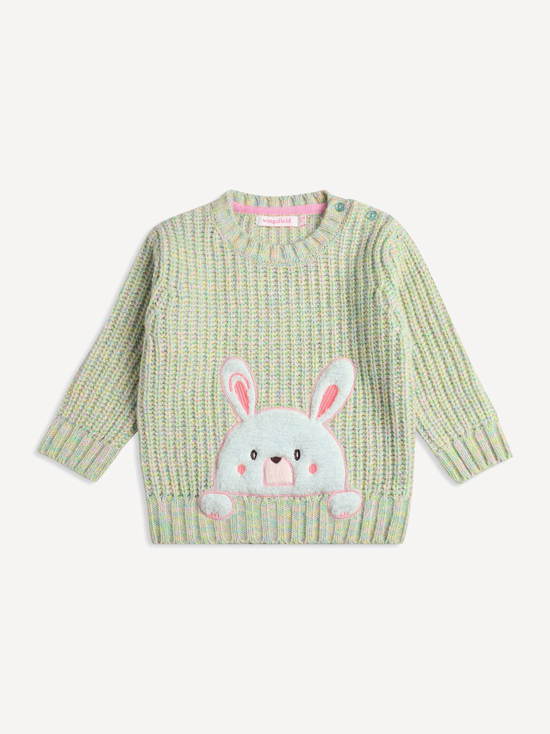 

Wingsfield Girls Ribbed Acrylic Pullover with Applique Detail, Green