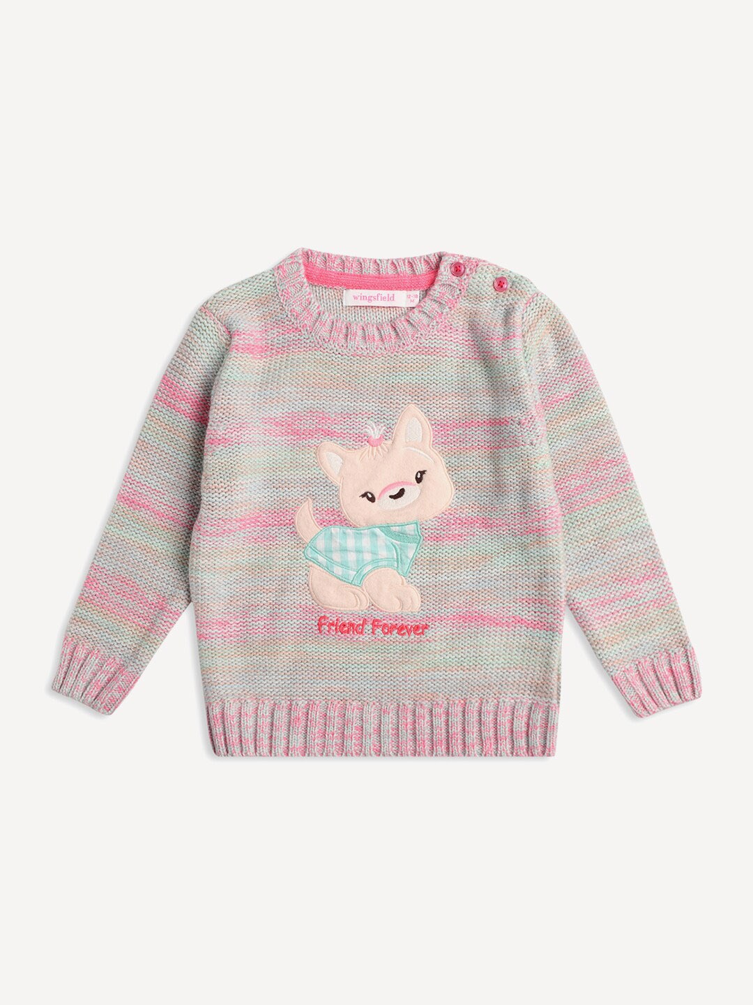 

Wingsfield Girls Ribbed Acrylic Pullover with Applique Detail, Pink