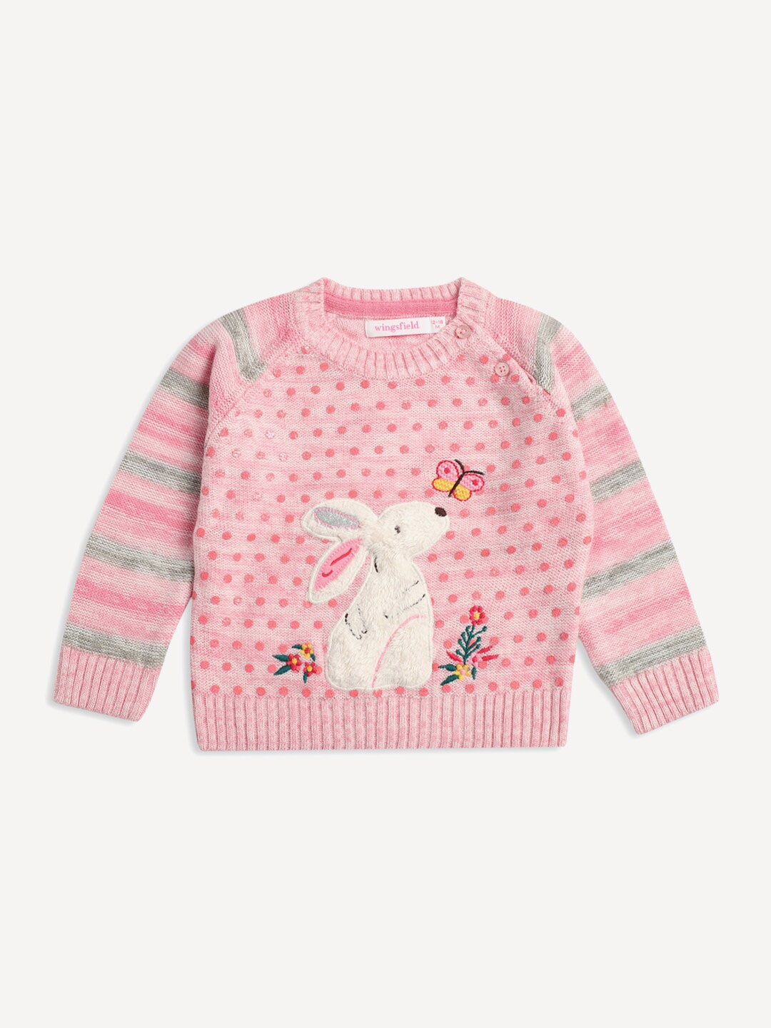 

Wingsfield Girls Ribbed Acrylic Pullover with Applique Detail, Pink