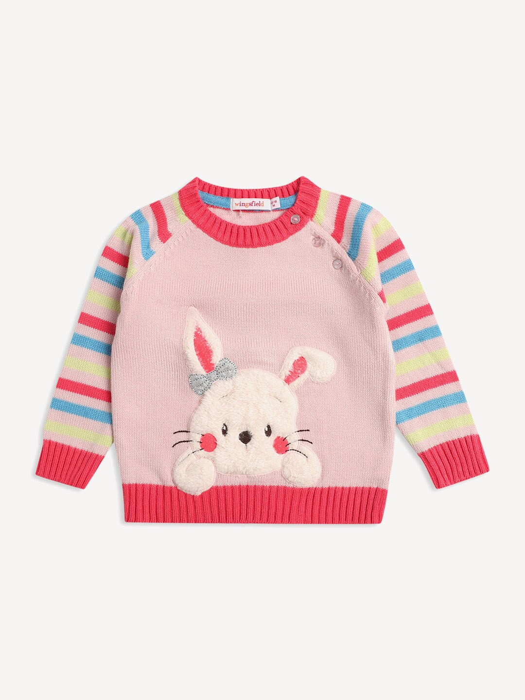 

Wingsfield Girls Embroidered Round Neck Long Sleeve Acrylic Pullover Sweaters, Pink