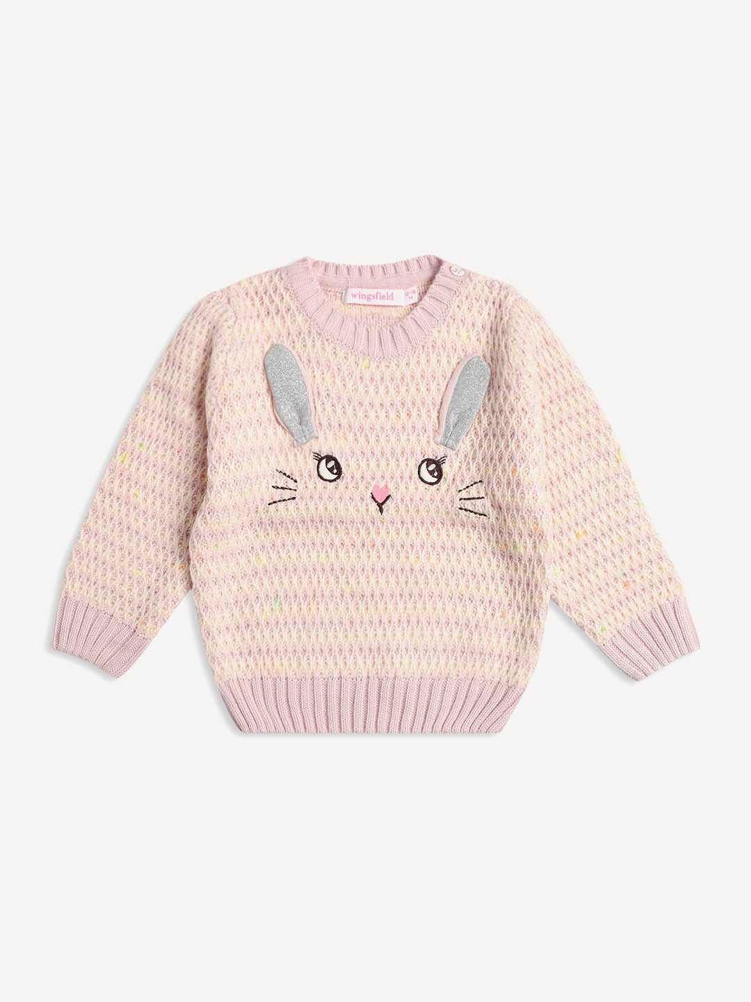 

Wingsfield Girls Embroidered Round Neck Long Sleeve Acrylic Pullover Sweaters, Pink