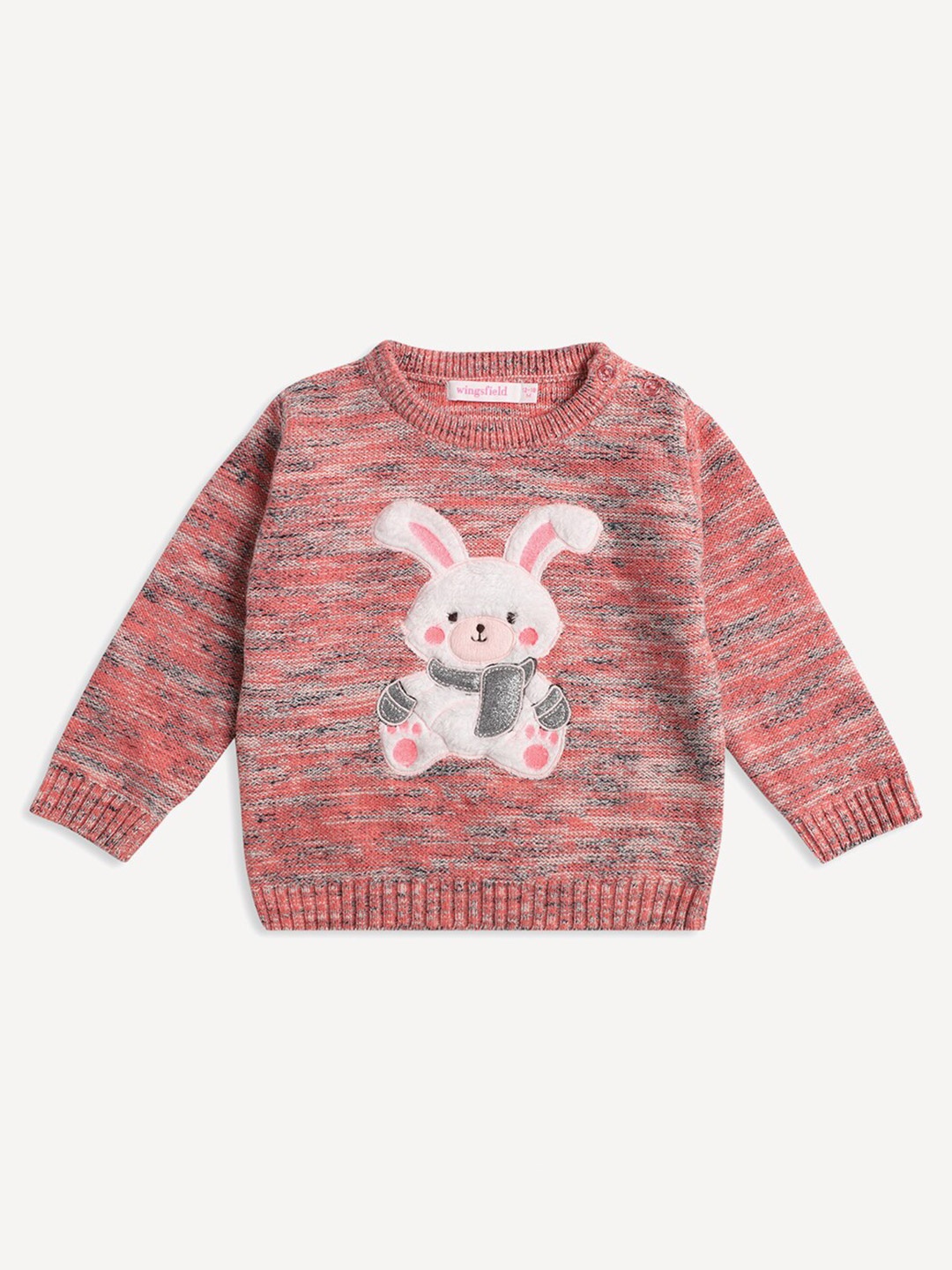 

Wingsfield Girls Ribbed Acrylic Pullover with Applique Detail, Pink