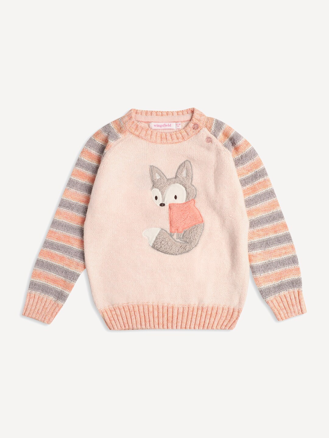 

Wingsfield Girls Ribbed Acrylic Pullover with Applique Detail, Peach