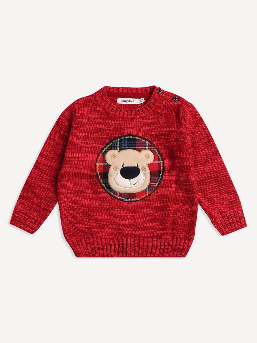 

Wingsfield Boys Embroidered Round Neck Long Sleeve Acrylic Pullover Sweaters, Red