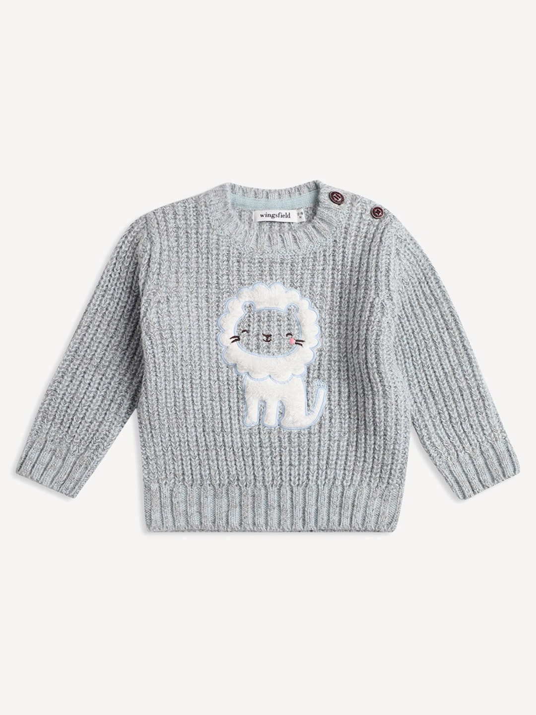 

Wingsfield Boys Ribbed Acrylic Pullover with Applique Detail, Grey