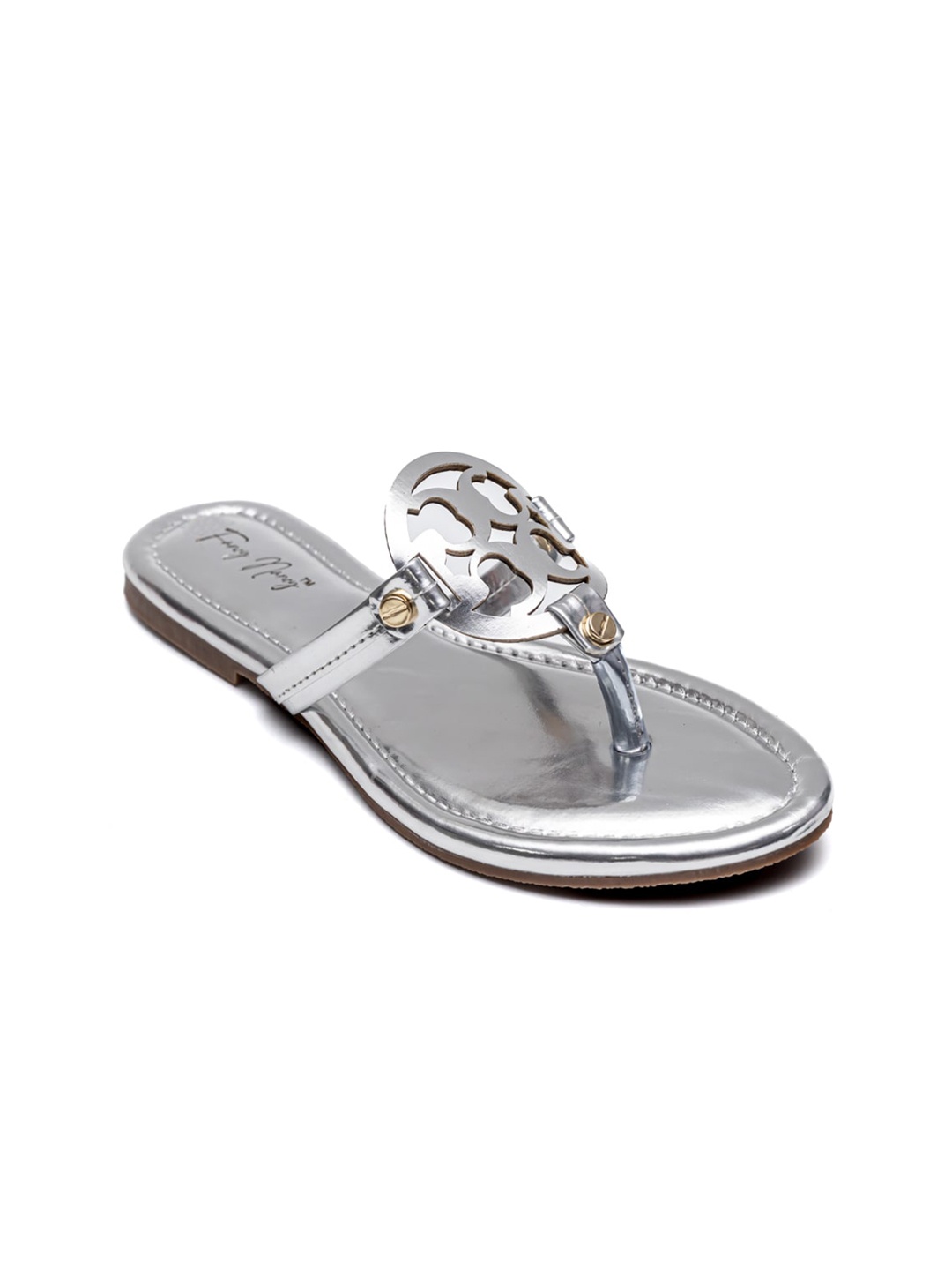 

Dapper Feet-Fancy Nancy Embellished T-Strap Flats, Silver
