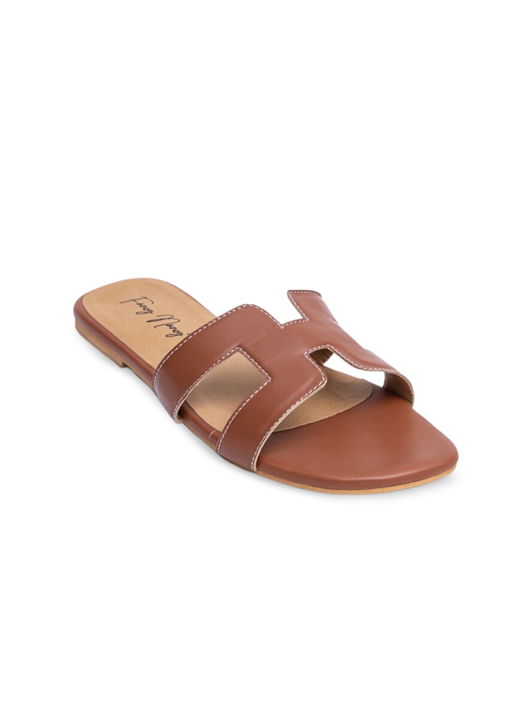 

Dapper Feet-Fancy Nancy H Style Open Toe Flats, Tan