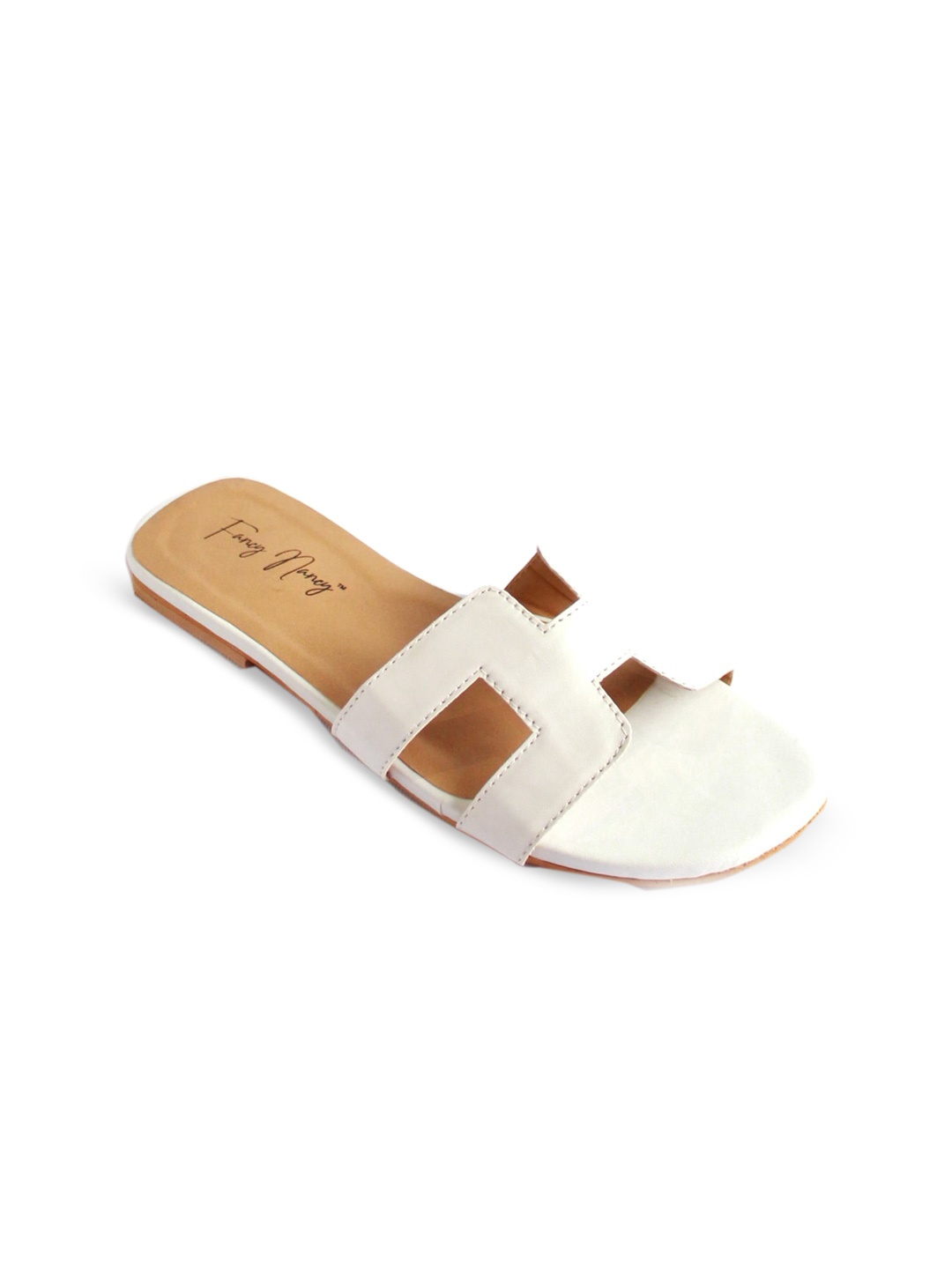 

Dapper Feet-Fancy Nancy H Style Open Toe Flats, White
