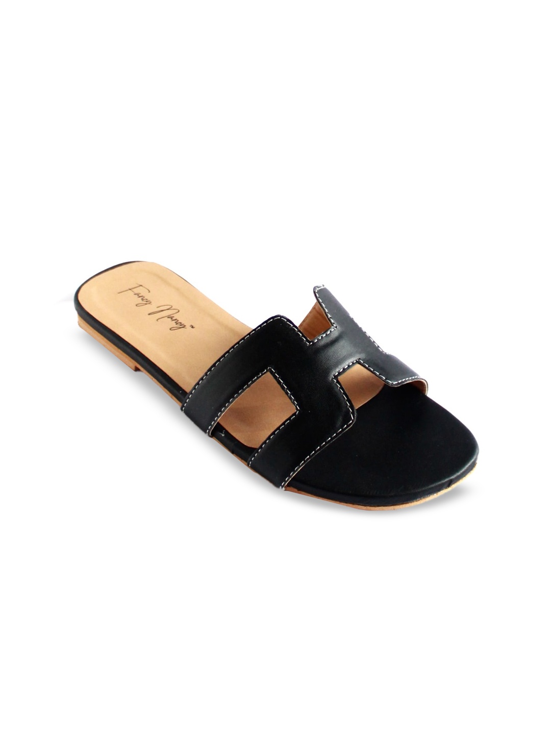 

Dapper Feet-Fancy Nancy H Style Open Toe Flats, Black